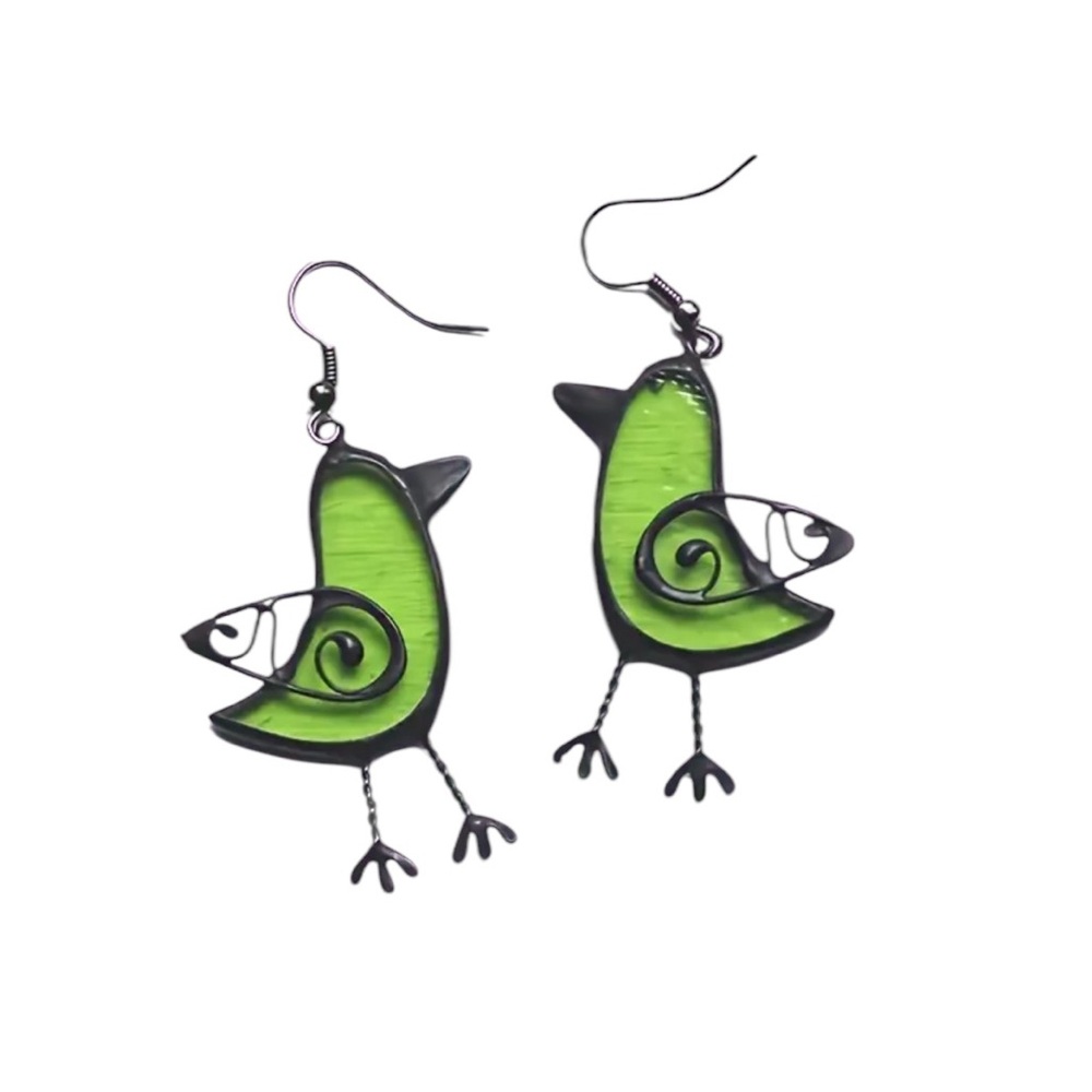Green Bird Dangle Earrings